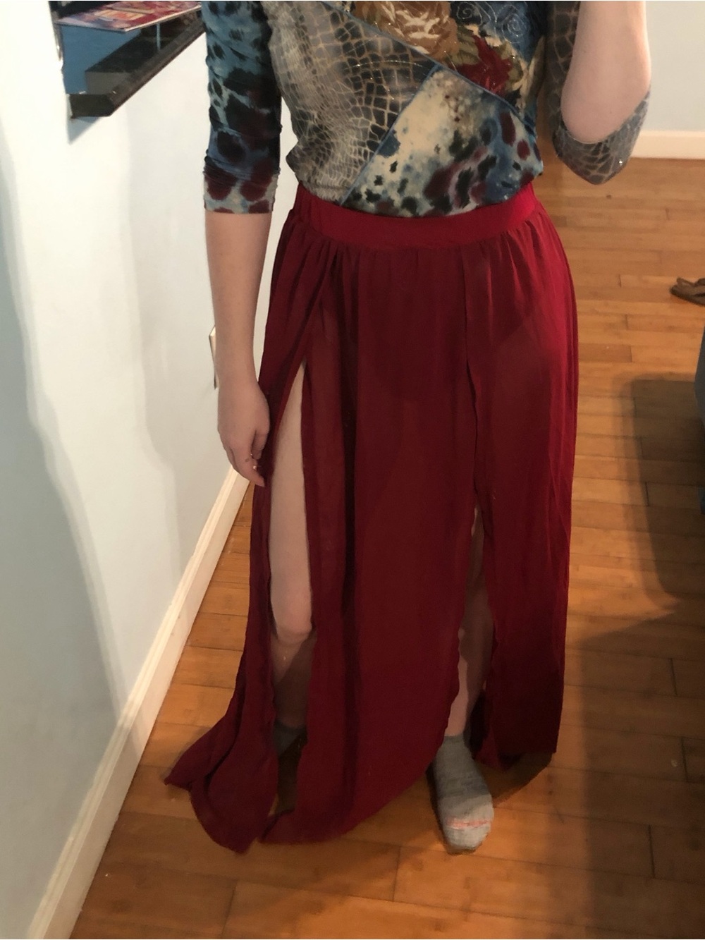 Women's Red Split Maxi Skirt